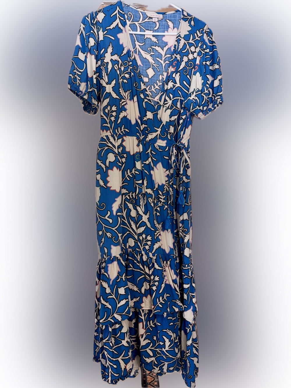 Blue Floral Wrap Midi Dress